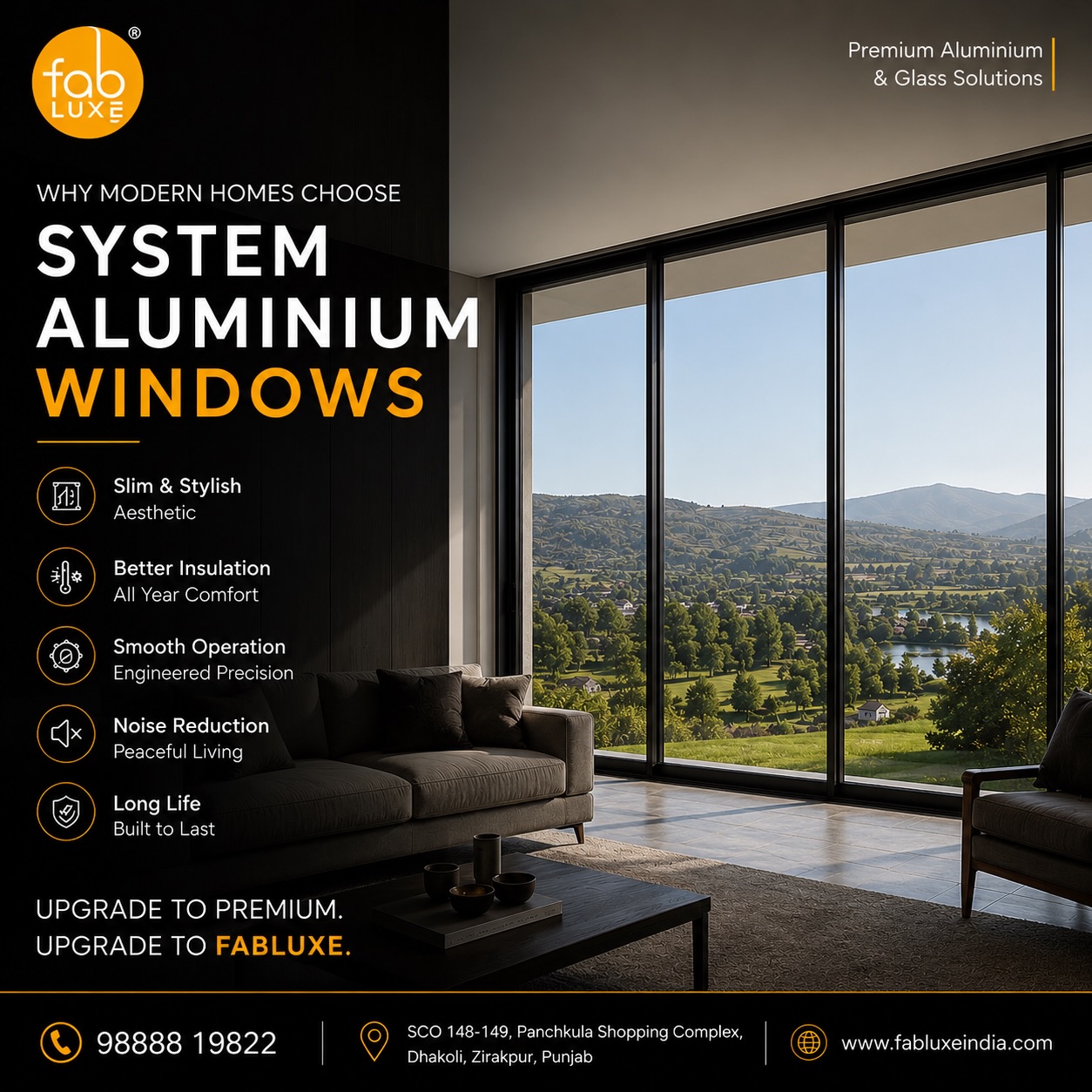Modern homes are no longer choosing bulky traditional windows.
They are upgrading to System Aluminium Windows for:
β Slim modern aesthetics
β Smooth & silent operation
β Better insulation
β Premium luxury finish
β Long-lasting performance
Because luxury is not just about interiors.
Itβs about every detail you live with daily.
π FABLUXE β ACE INTERIORS β Premium Aluminium & Glass Solutions
SCO 148-149, Panchkula Shopping Complex, Dhakoli, Zirakpur, Punjab
π 98888 19822
π www.fabluxeindia.com
#SystemWindows #AluminiumWindows #LuxuryHomes #ModernArchitecture