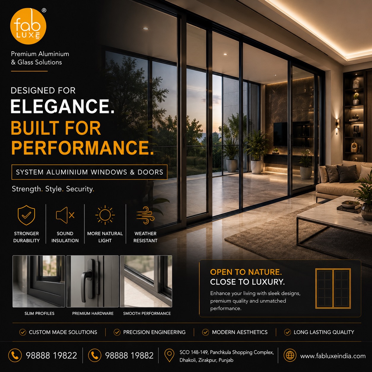 Designed for elegance. Built for performance.
Modern homes today need more than just windows & doors.
They deserve:
β Slim modern aesthetics
β Better sound insulation
β Smooth sliding performance
β Stronger durability
β Premium architectural design
System Aluminium Windows & Doors by FABLUXE are crafted to bring luxury, performance & sophistication together.
Because premium homes deserve premium detailing.
π FABLUXE β Premium Aluminium & Glass Solutions
SCO 148-149, Panchkula Shopping Complex, Dhakoli, Zirakpur, Punjab
π 98888 19822 | 98888 19882
π www.fabluxeindia.com
#SystemWindows #ModernArchitecture #SlimWindows #tricityhomes #durablewindows