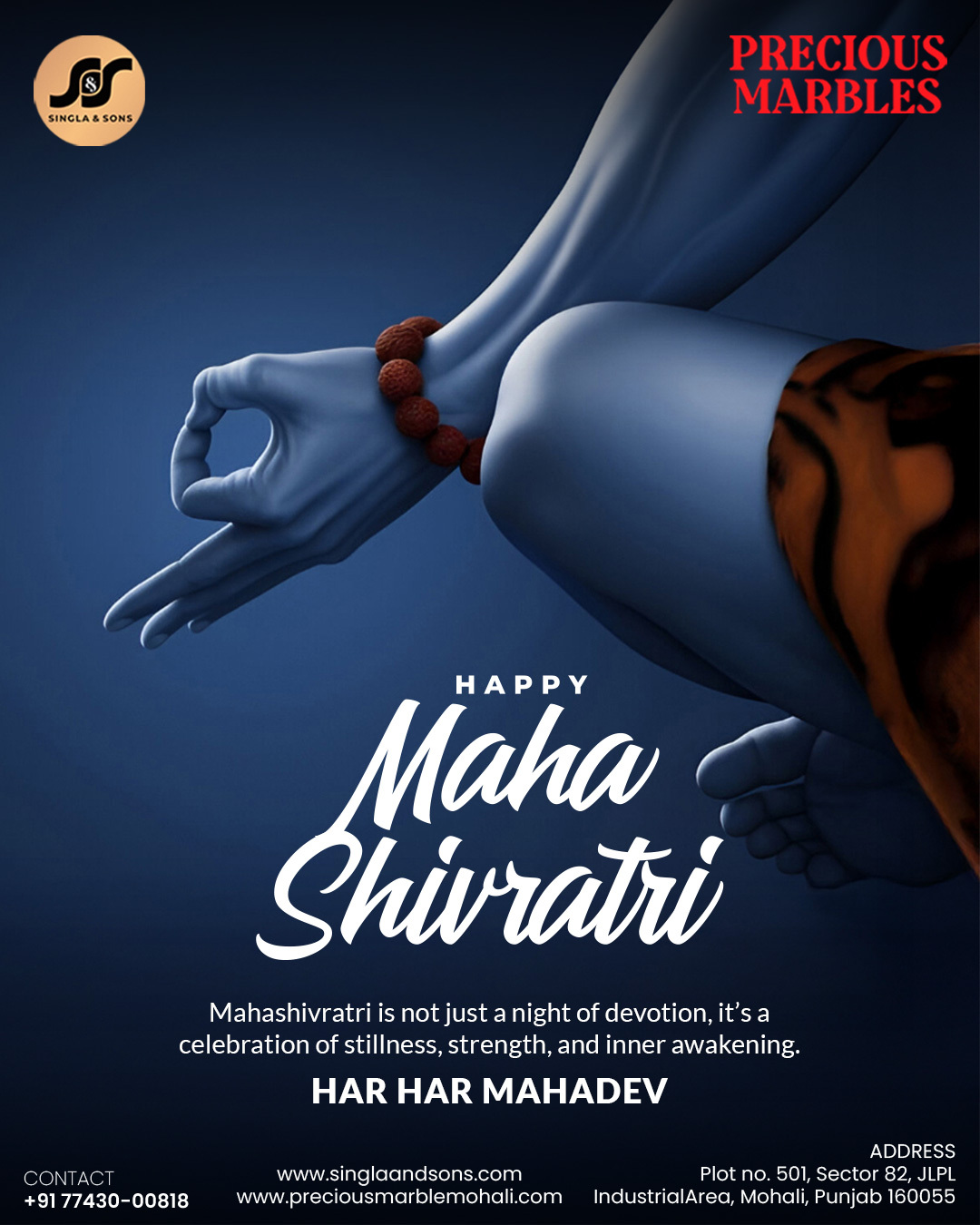 Maha Shivratri reminds us that
what’s built with patience lasts longest.

Wishing strength, stability, and calm.

📍 Plot no. 501, Sector 82, JLPL, Mohali
📞 077430-00978 | 734006522 | 734006521

(Maha Shivratri greetings, natural stone, timeless interiors, imported furniture Mohali)