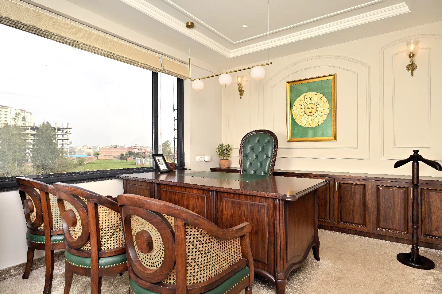 "Embrace sophistication with our most recent endeavour! 🏢✨ 
This  real estate office in Aerocity Mohali, designed by Zuiver Designs, radiates timeless charm. 
Every element, from the classic wall mouldings to the elaborate waffle ceiling, oozes refinement. 
 Welcome to a place where comfort and luxury mix! 

#ClassicalCharm #RealEstateOffice #ZuiverDesigns #InteriorDesign #architectslife #archidaily #beautifulhomes #archidigestindia #elledecor #poolmagazineindia #interiorphotographyindia #interiorvideo #officeinspiration #officedesign #classicaloffice #luxury #commercial #officedesign #luxuryoffice #elegant #mohali #chandigarh #tricity