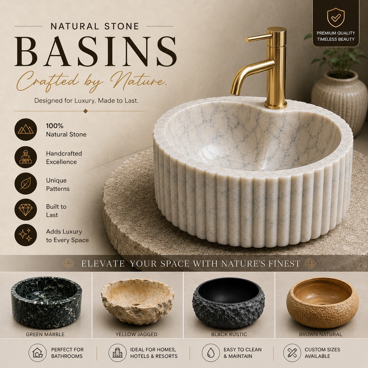 𝐍𝐚𝐭𝐮𝐫𝐞 𝐦𝐞𝐞𝐭𝐬 𝐥𝐮𝐱𝐮𝐫𝐲. ~ Introducing our handcrafted Natural Stone Basins — designed to bring timeless elegance to modern bathrooms.

✔️ 100% Natural Stone
✔️ Handcrafted Excellence
✔️ Unique Patterns
✔️ Built to Last

Perfect for:
•⁠ ⁠Luxury Homes
•⁠ ⁠Villas
•⁠ ⁠Hotels & Resorts
•⁠ ⁠Premium Interiors

Available in multiple designs, textures & custom sizes.

📍 Outlets: Mohali • Patiala • Jalandhar
📞 Contact: +918283830287

Transform your space with nature’s finest craftsmanship.