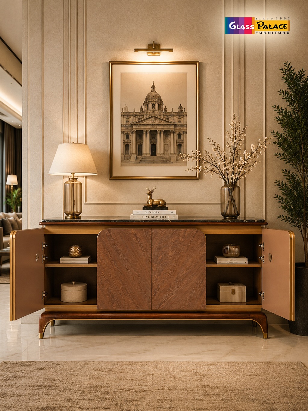 Make a Statement Before You Say a Word. ✨

Your entryway sets the tone for your entire home—and this designer console table does it beautifully. Featuring rich wood textures, elegant brass accents, and a luxurious marble top, it’s the perfect blend of sophistication and functionality.

Whether styled with décor, artwork, or everyday essentials, this timeless piece adds effortless charm to any space.

📍 Available at all 3 Glass Palace Furniture Showrooms:

Mohali
📍 Plot No. 130, Sector 82, JLPL Industrial Area, SAS Nagar, Punjab
📞 +91 76961 11122

Dera Bassi
📍 Chandigarh–Ambala Highway, Near Toll Plaza, Dera Bassi, Punjab
📞 +91 85580 00666

Panchkula
📍 Plot No. 286, Industrial Area Phase 1, Panchkula, Haryana
📞 +91 98781 86363

Visit Glass Palace Furniture and discover premium furniture that transforms every corner of your home into a masterpiece.

#GlassPalaceFurniture #ConsoleTable #LuxuryFurniture #DesignerFurniture #EntrywayDecor ModernInteriors LuxuryLiving HomeDecor PremiumFurniture InteriorDesign Mohali DeraBassi Panchkula TricityFurniture