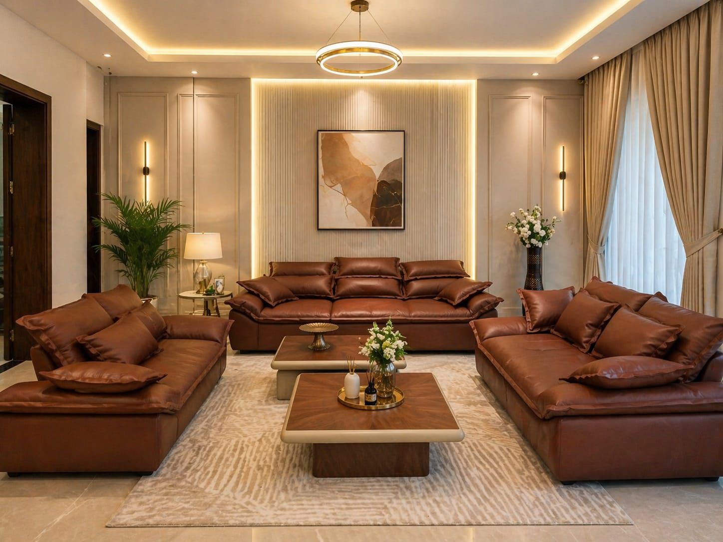 Brown Luxe Terra Leather Sofa Set
