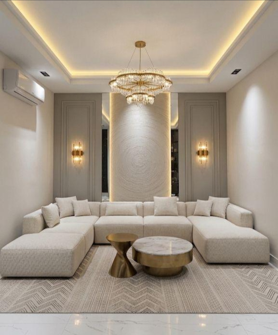 Ivory luxe sectional Sofa Set with Golden Table