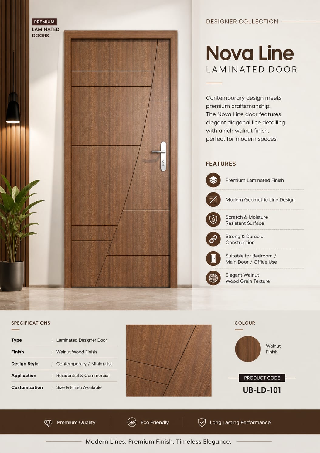 UBuild Nova Line Laminated Door – Walnut Finish — image 2