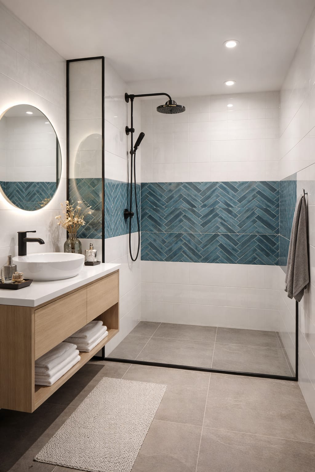 Herringbone Feature Wall Tile Design (Glossy Subway Pattern)