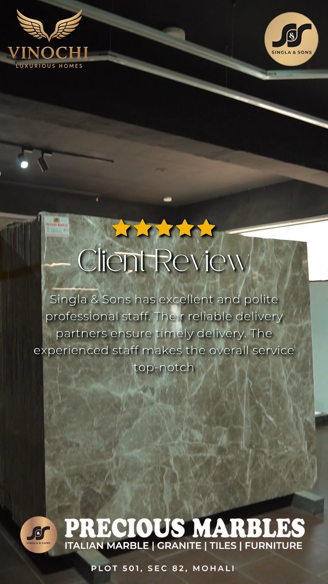 A beautiful space starts with the right people behind it.
Good quality matters. But so does honest guidance, smooth delivery, and the confidence that you chose right.

Thank you for trusting Precious Marbles & Vinoci Furniture. ??

Visit our showroom and experience it yourself.

?? Plot no. 501, Sector 82, JLPL Industrial Area, Mohali
?? 077430-00978
?? www.preciousmarblemohali.com

[best marble showroom Mohali, trusted marble dealer Punjab, premium tiles and granite, luxury interiors Mohali, valuable marble at good price, Italian marble showroom, customer trusted marble store, Vinoci furniture Mohali, premium home solutions]