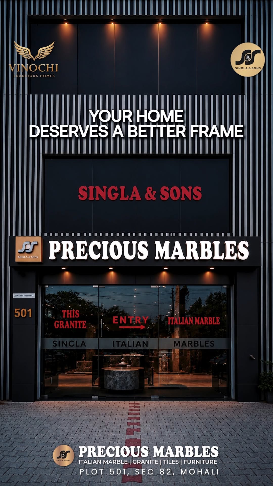 Your home deserves more than a surface. It deserves a story. ?
From statement marbles and designer tiles to luxury furniture that completes the look, every detail under one roof is chosen to elevate your space.
One showroom. Endless possibilities. Countless ways to make your home unforgettable.

?? Plot No. 501, Sector 82, JLPL Industrial Area, Mohali
?? +91 77430-00818
?? www.singlaandsons.com | www.preciousmarblemohali.com

Visit the showroom, explore the collection, and find the perfect pieces for your dream space.

[luxury marble, premium tiles, designer furniture, luxury interiors, imported marble, Italian marble, luxury furniture, premium home d�cor, interior design inspiration, modern home design, marble showroom Mohali, Precious Marbles, Vinochi Luxurious Homes]