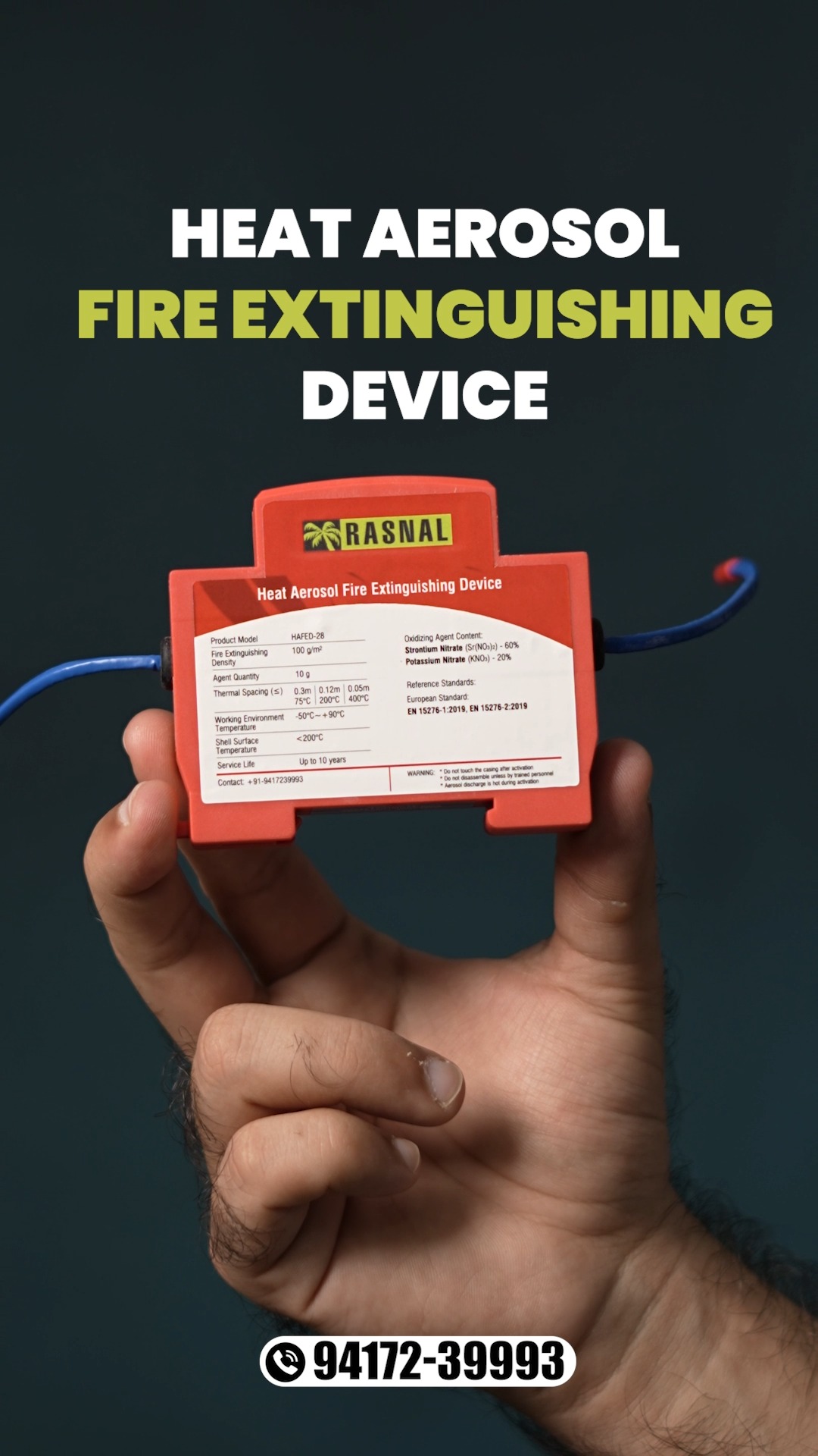 Fire doesn’t wait and neither should your protection.

The Rasnal Heat Aerosol Fire Extinguishing Device automatically activates when dangerous heat is detected, stopping fires before they spread. No wiring. No maintenance. No human intervention.

Perfect for electrical panels, telecom cabinets, lithium battery systems, EV charging stations, and industrial control boxes where every second matters.

Protect critical equipment before a spark turns into a disaster.

🔥 Automatic Fire Suppression
⚡ Instant Heat Activation
🛡️ 10-Year Protection | Zero Maintenance

Secure your infrastructure with smarter fire protection.

[Heat Aerosol Fire Device, Automatic Fire Suppression, Electrical Panel Fire Protection, Aerosol Fire Suppression, Telecom Cabinet Fire Protection, Lithium Battery Fire Protection]
