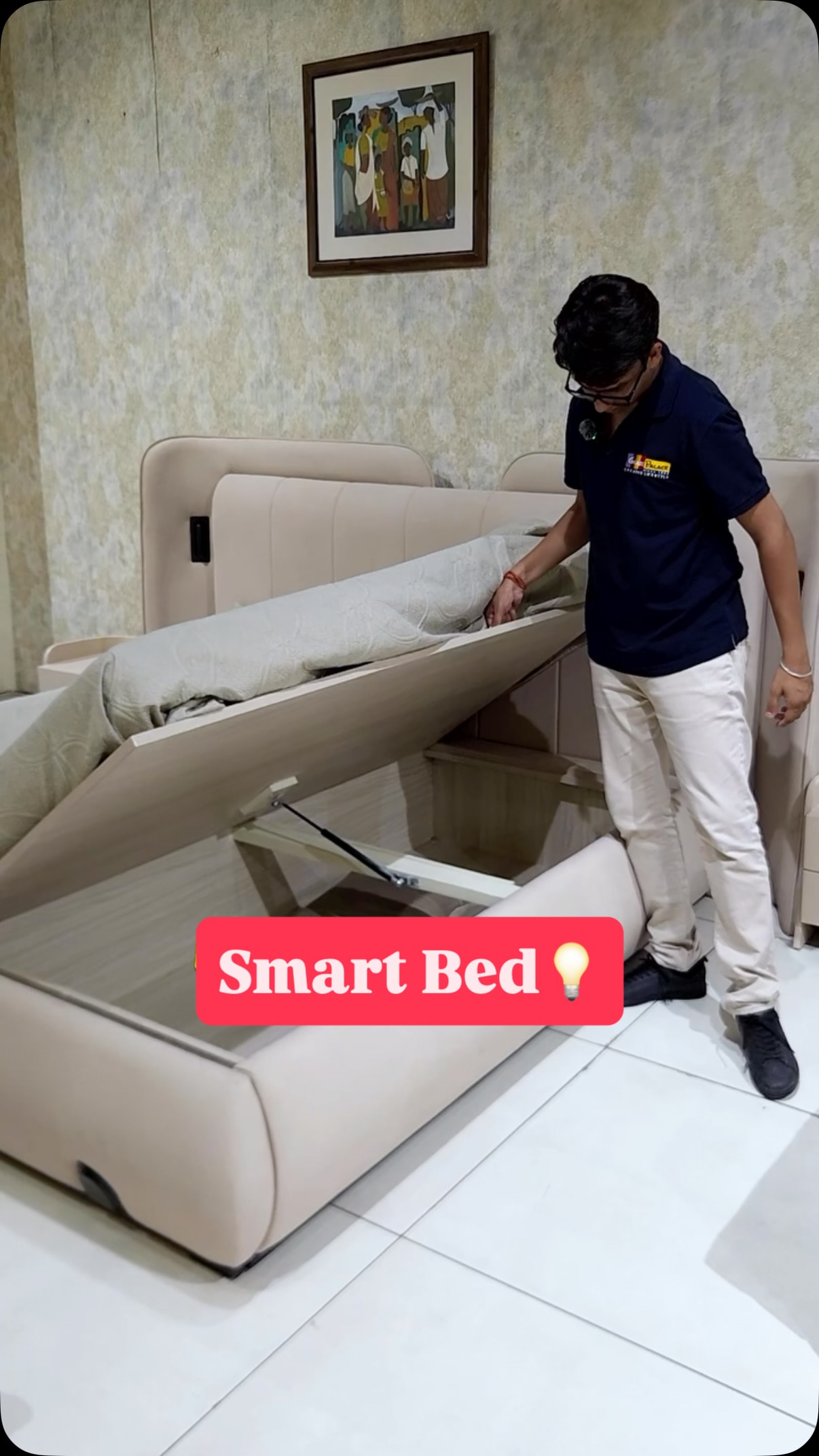 Stop disturbing your partner every time you need to work late! 🌙✨ 

Upgrade your sleep space with our premium Smart Bed (Size 72/78). This bed isn’t just about style; it’s designed for modern living with an inbuilt light feature that lets you finish your tasks without waking anyone up.

Top Features:
* Smart Storage: Hydraulic boxes for effortless access.
* Elegant Design: Fabric-covered frame with PU-painted side tables and soft-close channels.
* Fully Customizable: Whether you want to add a wireless charger or change the fabric, we offer countless ways to make it yours!

Visit us at Glass Palace Furniture to experience luxury and comfort firsthand. 🏠🛋️

📍 Mohali – Plot No. 130, Sector 82, JLPL Industrial Area, Sahibzada Ajit Singh Nagar, Punjab
📞 76961-11122

📍 Dera Bassi – Chandigarh–Ambala Highway, Near Toll Plaza, Dera Bassi, Punjab
📞 85580-00666

📍 Panchkula – Plot No. 286, Industrial Area Phase 1, Panchkula, Haryana
📞 98781-86363

#SmartBed #HomeDecor #BedroomGoals #ModernFurniture #GlassPalace