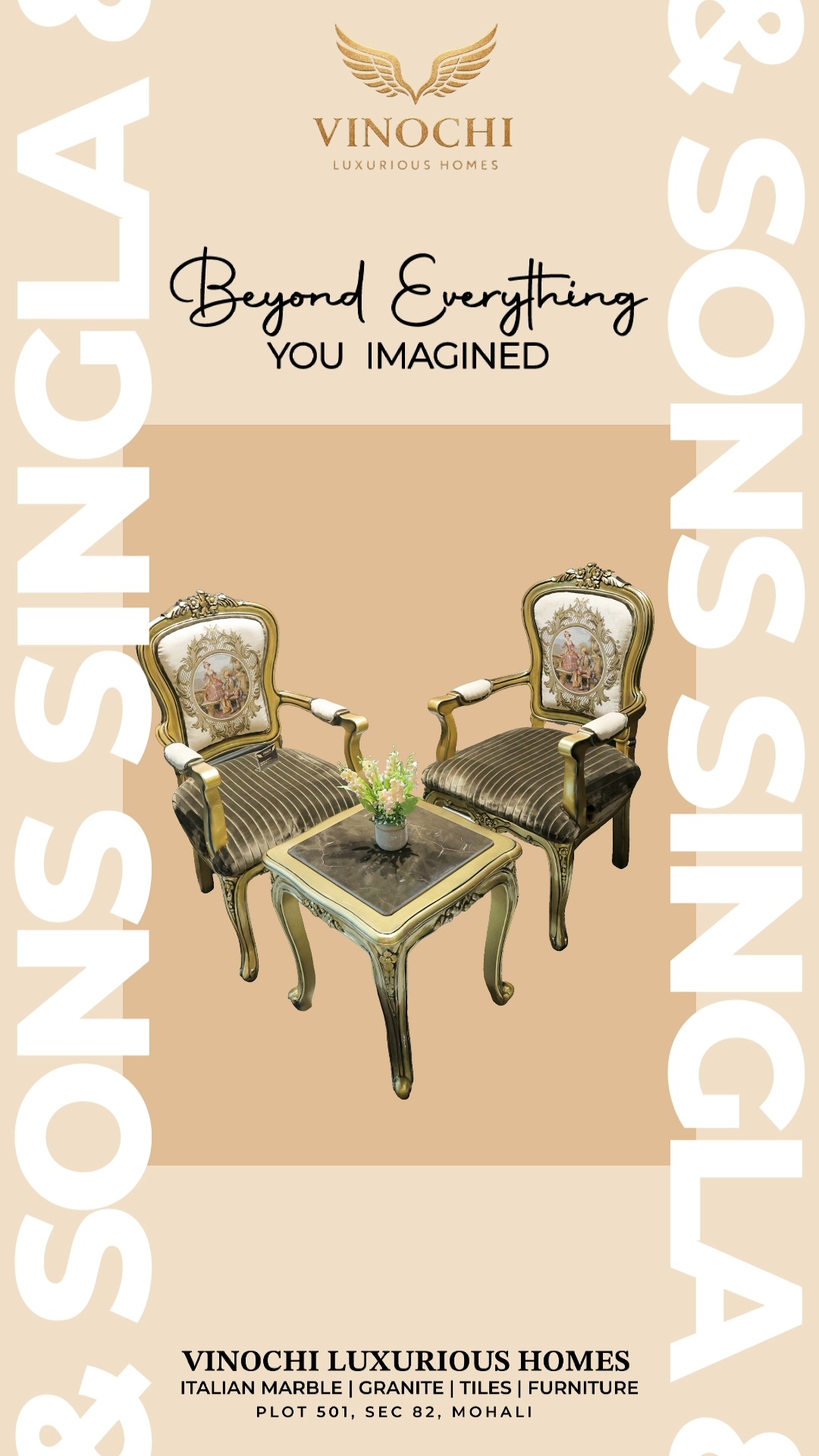 Luxury is not just what you see.
It's what you feel.

From statement furniture to timeless finishes, Vinouchi brings together elegance, craftsmanship, and details designed to make your space truly yours.

Step into a world beyond imagination.

📍 Plot 501, Sector 82, JLPL Industrial Area, Mohali
📞 +91 77430 00844
🌐 [www.vinochihomes.com](http://www.vinochihomes.com)

(luxury furniture, premium interiors, designer furniture, luxury homes, imported furniture, home décor, Vinouchi, Mohali interiors, elegant living, luxury lifestyle)